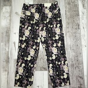Soft Surroundings Superla Pants Women's Medium Black Floral Pull-on Crop Stretch